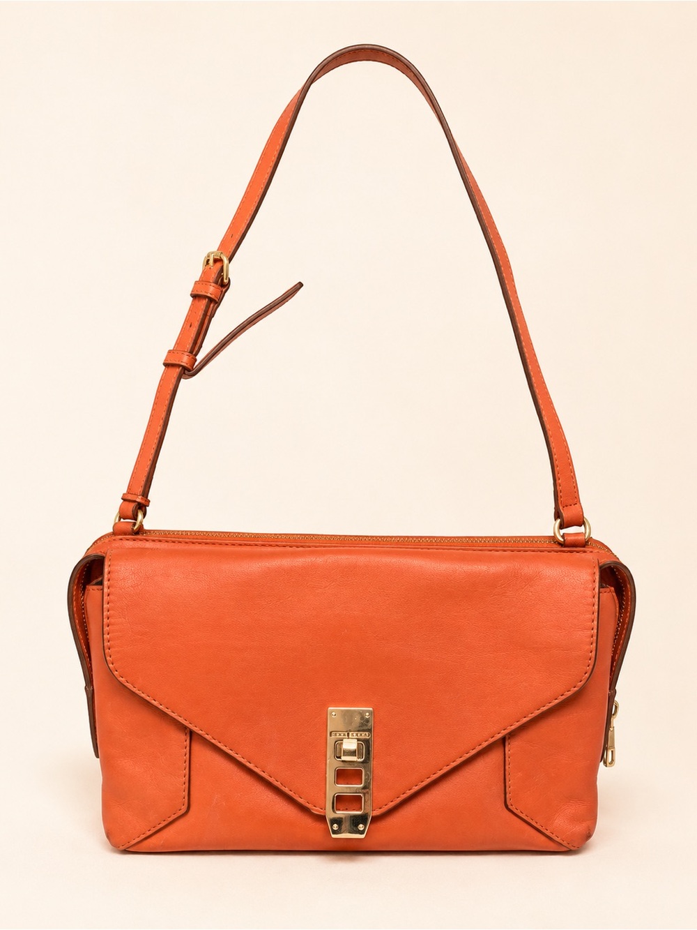 Henri Bendel Uptown Coral Orange Leather Envelope Crossbody Bag